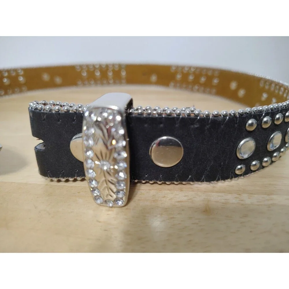 Nocona Girls Rhinestone Black Leather Western Belt Size 24 N4427601 No Buckle